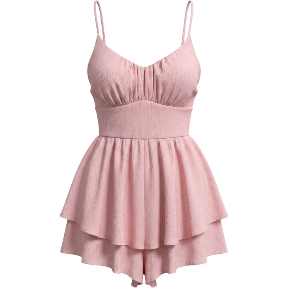 Altar'd State Pink Ruffle Tiered Romper Adjustable Straps IR86108-01A Womens M